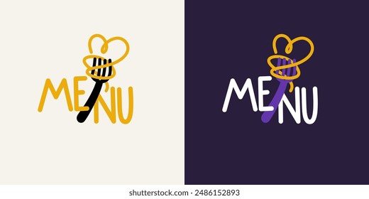 A poster for food. Spaghetti on a fork. The emblem of the menu for the restaurant.