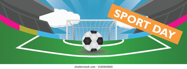Poster for the football match at the stadium with present text Sport Day.