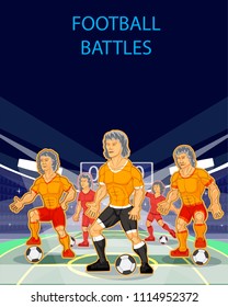 Poster football players on the football field
