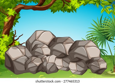Poster of a forest with rocks and trees