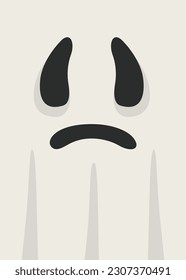 Poster in form of ghost face. Halloween placard in flat style.