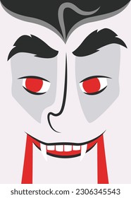 Cartel en forma de rostro de vampiro. Cartel de Halloween de estilo plano.