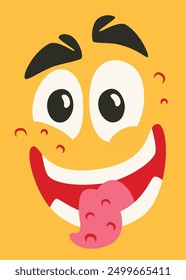 Poster in form of yellow monster face. Creative Halloween placard.