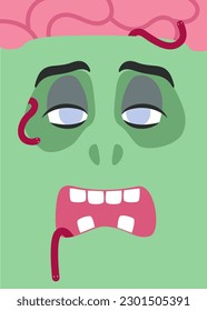 Poster in form of zombie face. Halloween placard in flat style.