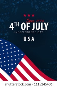 Poster of Fourth of July. 4th of July. Independence Day of the USA. Vector illustration