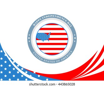 Poster for Fourth of July, Independence Day of the United States of America. US flag and map in the circle and USA map at the bottom