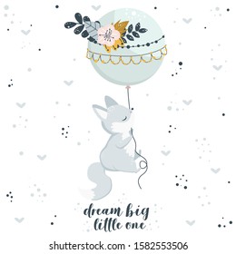 poster with fox and balloon - vector illustration, eps