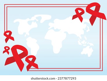 poster frame decoration with aids day symbol ribbon icon, border vector template for banner, flyer, presentation, social media, web.