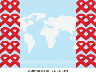 poster frame decoration with aids day symbol ribbon icon, border vector template for banner, flyer, presentation, social media, web.