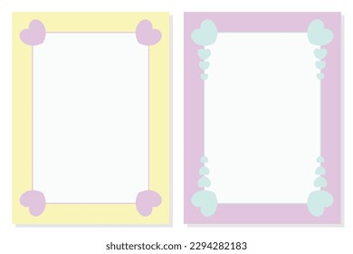 poster frame decoration with heart icon in simple shape, border vector template for birthday greeting card, wedding invitation, banner, photo frame, presentation, web.