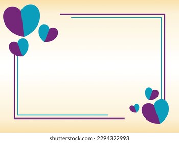 poster frame decoration with heart icon in simple shape, border vector template for birthday greeting card, wedding invitation, banner, photo frame, presentation, web.