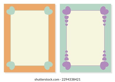poster frame decoration with heart icon in simple shape, border vector template for birthday greeting card, wedding invitation, banner, photo frame, presentation, web.