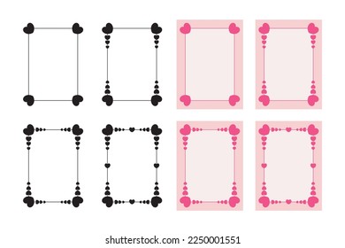 poster frame decoration with heart in simple shape, pink border vector template. Valentines greeting card or wedding invitation.