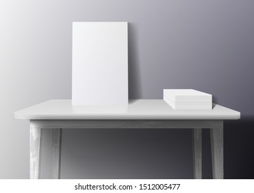Poster Frame Mockup On White Table In Interior. EPS10 Vector
