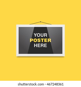 Poster in frame on the wall vector mockup. Horizontal layout.