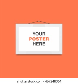 Poster in frame on the wall vector mockup. Horizontal layout.