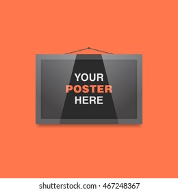 Poster in frame on the wall vector mockup. Horizontal layout.