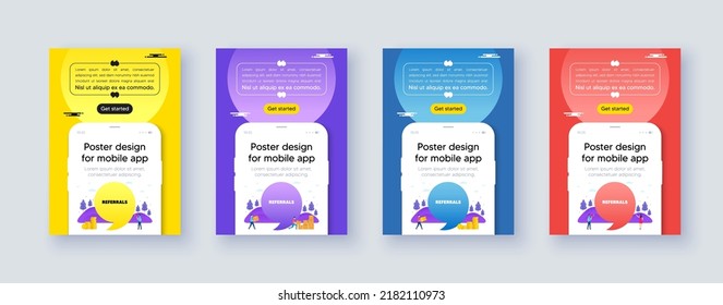Marco de póster con interfaz de teléfono. Referencias. Firma del programa de referencia. Símbolo de referencia de publicidad. Oferta de celulares con burbuja de cotizaciones. Mensaje de referencia. Vector