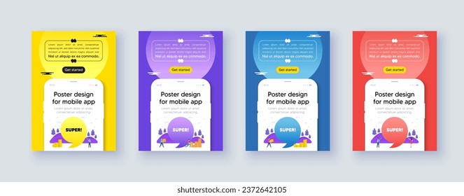 Poster frame with phone interface. Super tag. Special offer sign. Best value promotion symbol. Cellphone offer with quote bubble. Super message. Vector
