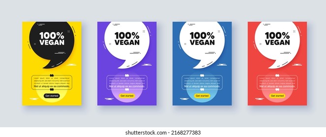 Poster frame with quote, comma. 100 percent vegan tag. Organic bio food sign. Vegetarian product symbol. Quotation offer bubble. Vegan food message. Vector