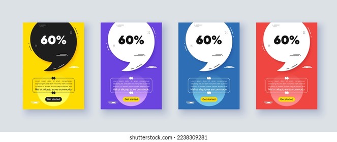 Poster frame with quote, comma. 60 percent off sale tag. Discount offer price sign. Special offer symbol. Quotation offer bubble. Discount message. Vector