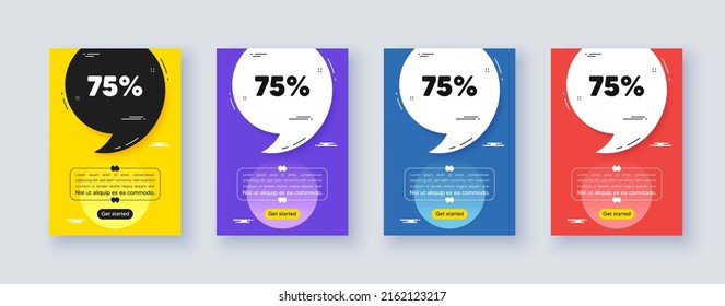 Poster frame with quote, comma. 75 percent off sale tag. Discount offer price sign. Special offer symbol. Quotation offer bubble. Discount message. Vector