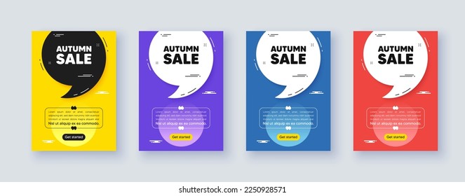 Marco del afiche con cita, coma. Etiqueta de venta de otoño. Señal de precio de oferta especial. Símbolo de descuentos publicitarios. Las citas ofrecen burbuja. Mensaje de venta de otoño. Vector