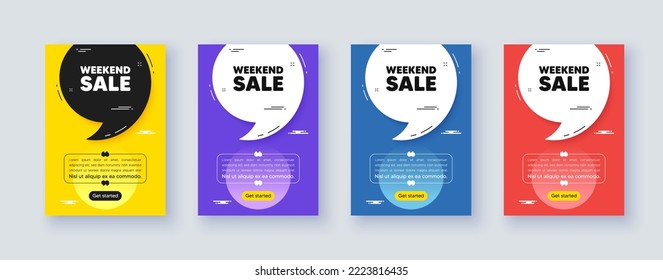 Poster frame with quote, comma. Weekend Sale tag. Special offer price sign. Advertising Discounts symbol. Quotation offer bubble. Weekend sale message. Vector