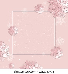 Poster With Frame And Snowflake With Gradient Mesh, Vector Illustration