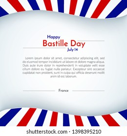 Poster france flag patriotic background Brochure banner layout with lines stripes of french flag and text Happy Bastille Day Festive patriotic theme for advertising business greeting cards Vector