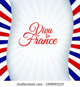 Poster France flag patriotic background Brochure banner layout with lines stripes blue white red of french flag and text Viva la France Festive patriotic theme for advertising greeting cards Vector