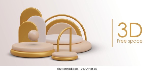 Afiche con espacio libre en un estilo realista. Composición con escenario dorado, con arcos dorados