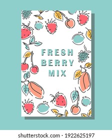 Poster with fresh berries. Hand-drawn abstract illustration. Vector.