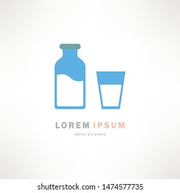 Poster fresh milk with the silhouette of the bottle. Vector illustration in flat style 