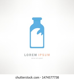 Poster fresh milk with the silhouette of the bottle. Vector illustration in flat style 