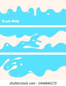 Poster fresh milk with splashes on a blue background in flat style