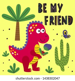 poster with friendly dinosaur - vector illustration, eps