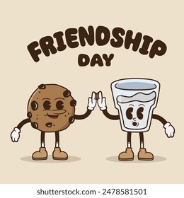 poster for friendship day with cookies and milk mascot character