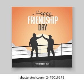 Ein Poster für den Tag der Freundschaft mit zwei Händchen haltenden Männern.
