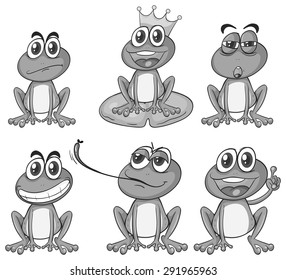 Poster of frogs in different actions on a white background