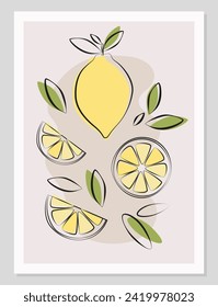 Poster fruit flat minimal design. Fruit simple compositions.Vector illustration of lemons.