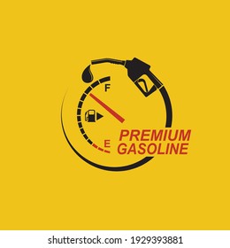poster with fuel pump nozzle and gasoline gauge isolated on yellow background