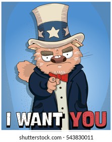 Poster funny cat uncle Sam vector 