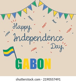 Poster of Gabon National Day or Gabon Independence Day Commemoration with retro neon style. Gabon flag. August 17th. Vector banner illustration.