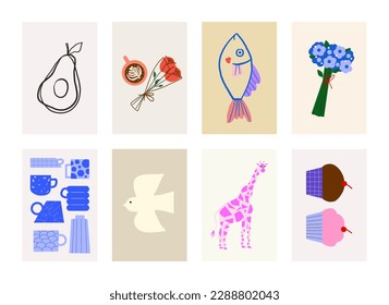 Poster gallery abstract colorful hand drawn. Wall art for bedroom, Living room and office decor. Hand drawn vector design elements.