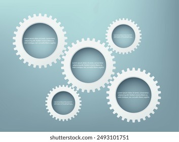 Poster mit Zahnrädern auf blauem Hintergrund. Vektorillustration