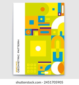 Poster with geometric art in Bauhaus style. Pattern from basic forms and colours. Eco-friendly background. Vector cover template