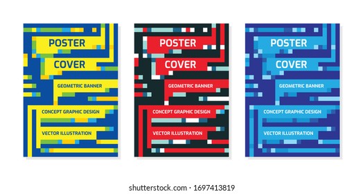 Poster geometric concept design. Cover book, brochure, leaflet, magazine, album. Business presentation title page. Abstract background. Advertising banner. Vertical composition. Vector illustration. 