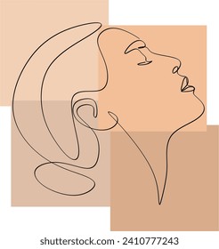Poster with geometric shapes and female face in modern style on light background.