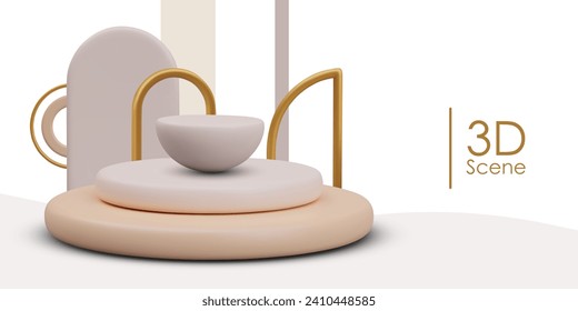 Poster with geometrical forms with arches, round stages, and hemisphere